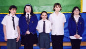 Nicole Currie (centre) was voted queen by her fellow pupils at St Cuthbert's School. Other candidates (from left) are: Ashley Keegan, Gillian Thomson, Natasha Green and Alice Mackie. Click here to view full size.