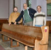 Rev Dave Whiteman, Hugh Paterson and Bobby Paul with the last pew sold